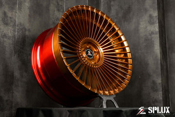 Splux SL-C22 custom forged 2-piece wheels for 2007 B5 RS4, featuring concave luxury multi-spoke design in bronze and red.