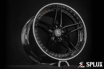 Splux SA-01 19-inch custom forged 2-piece black chrome wheels for 2008 Porsche 911 Turbo. Concave, aggressive 5-spoke design for luxury.