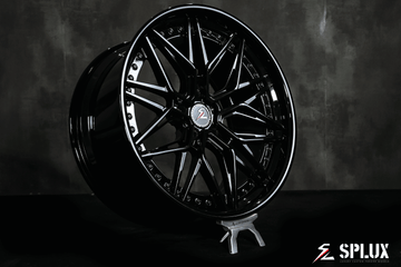 Splux SC-02 custom forged 2-piece black wheels for 2012 Tesla Model S. Aggressive, concave, and deep dish 21-inch aftermarket rims.
