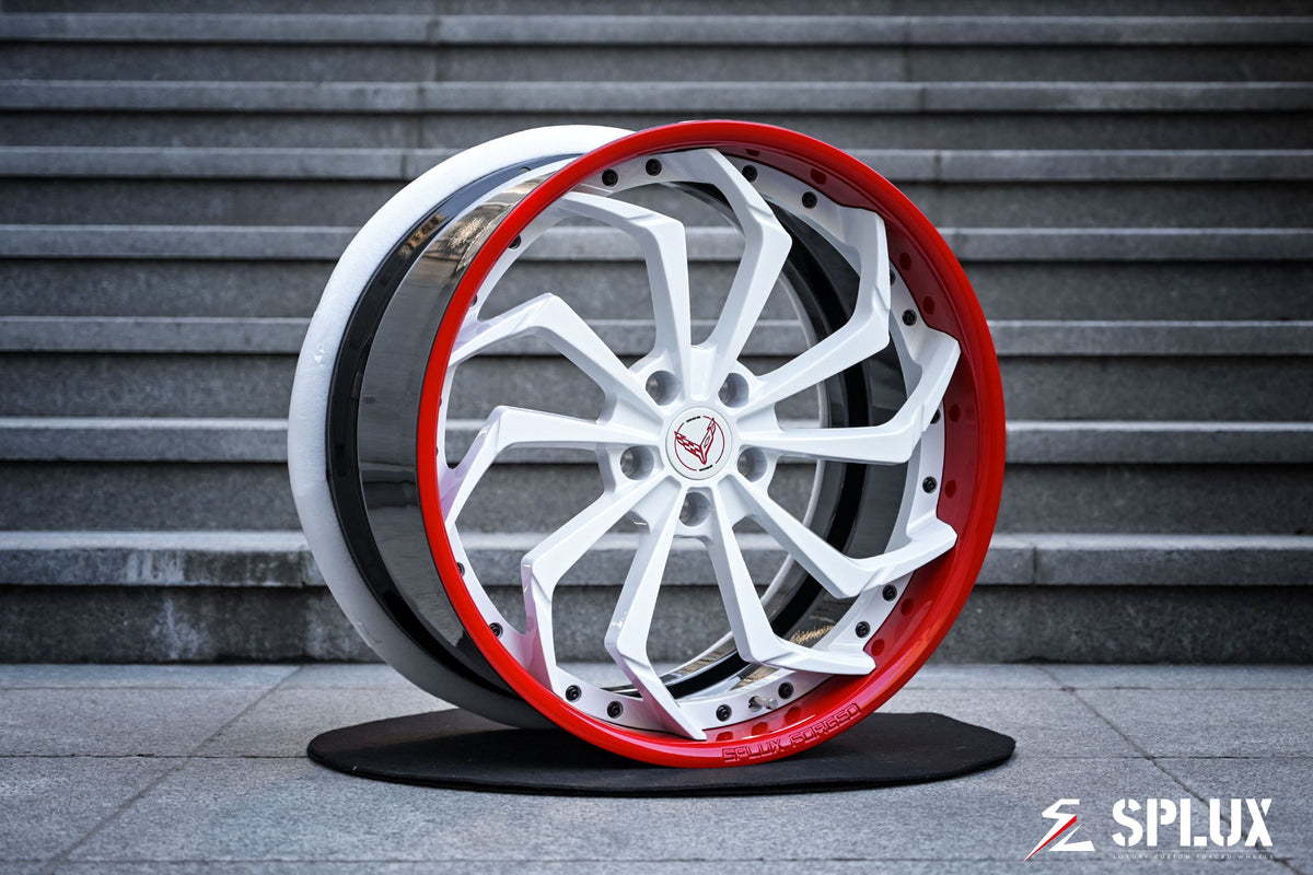 SA-08 C8 Corvette wheels front three-quarter exterior view on 2023 Corvette Stingray