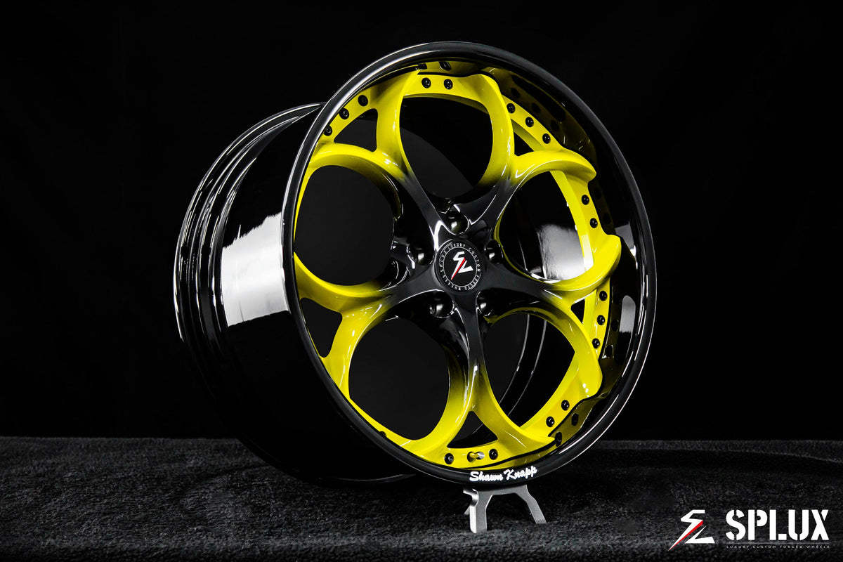 2026 Corvette Stingray wheels: SD-03 forged 2-piece in color-matched yellow and piano black