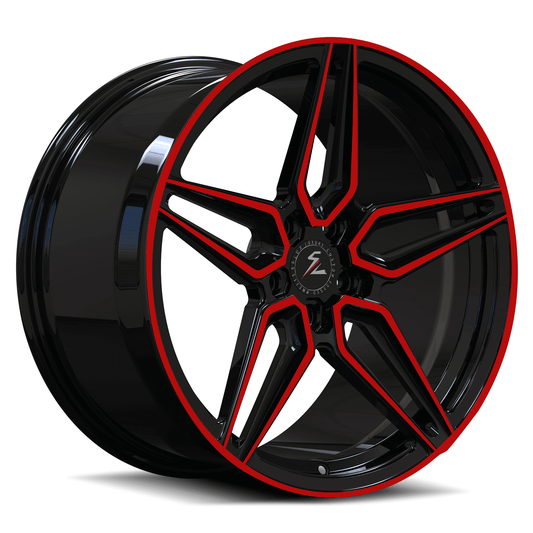 Splux SA-01M 18-inch Tesla 3 aftermarket wheels, custom forged monoblock with red and black finish, super concave design.