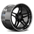 Mustang 5-spoke wheels in chrome and black by SA-01, free shipping, fitment guarantee, aftermarket forged 2-piece rims.