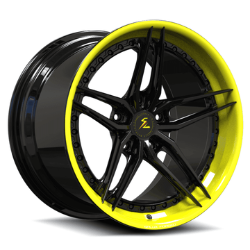 SA-01 Custom 5-Spoke Step Lip Custom Corvette Accelerate Yellow, Piano Black Wheels