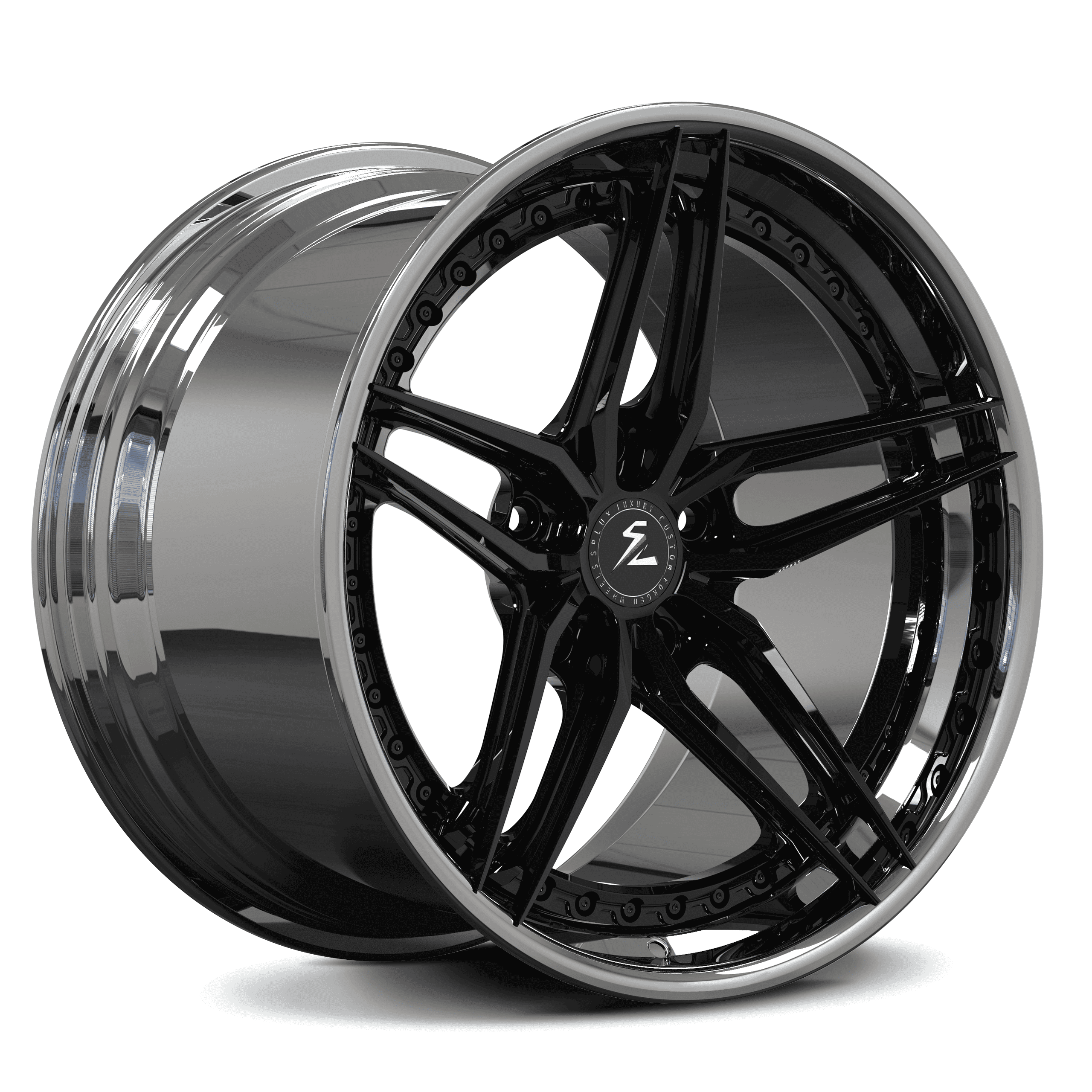 PVD Black Chrome by Splux 5-Spoke SA-01.Step Lip Forged Wheels, tailored for Porsche Cayenne,911,914,912,Ferrari GTO,360,348.