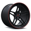 silverado black five spoke wheels with fully forged 2-piece. deep concave and having a red pinstripe.
