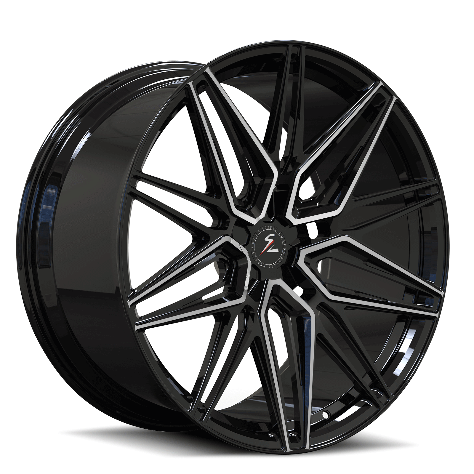 Splux SA-02 21/22 inch custom forged monoblock wheels for C7 Corvette Grand Sport, aggressive black and silver aftermarket rims.