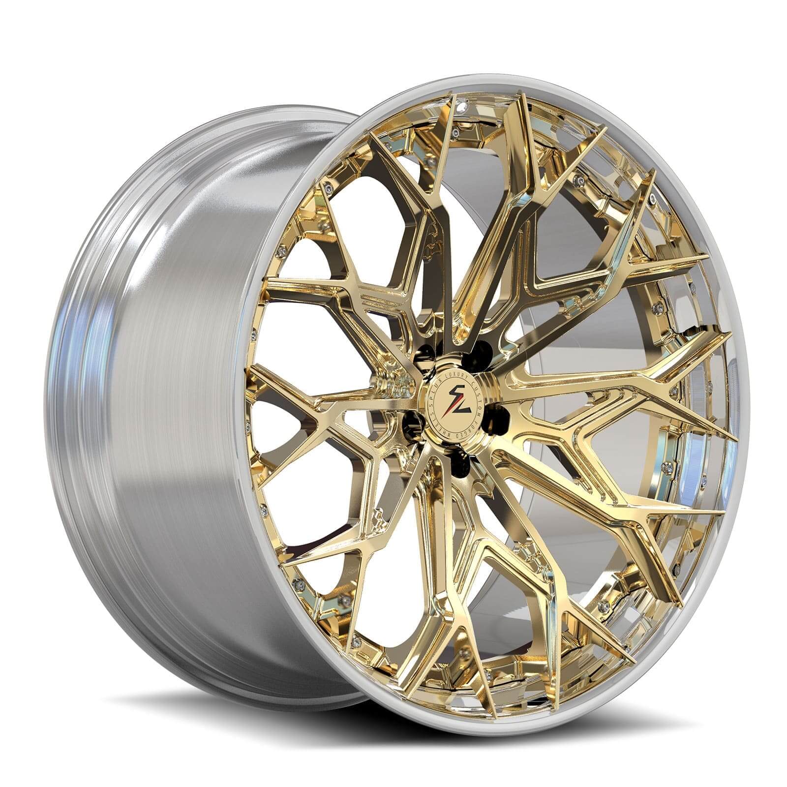 2005 Mustang Convertible gold wheels from Splux. Custom forged 2-piece wheels, made per order for a perfect fitment.