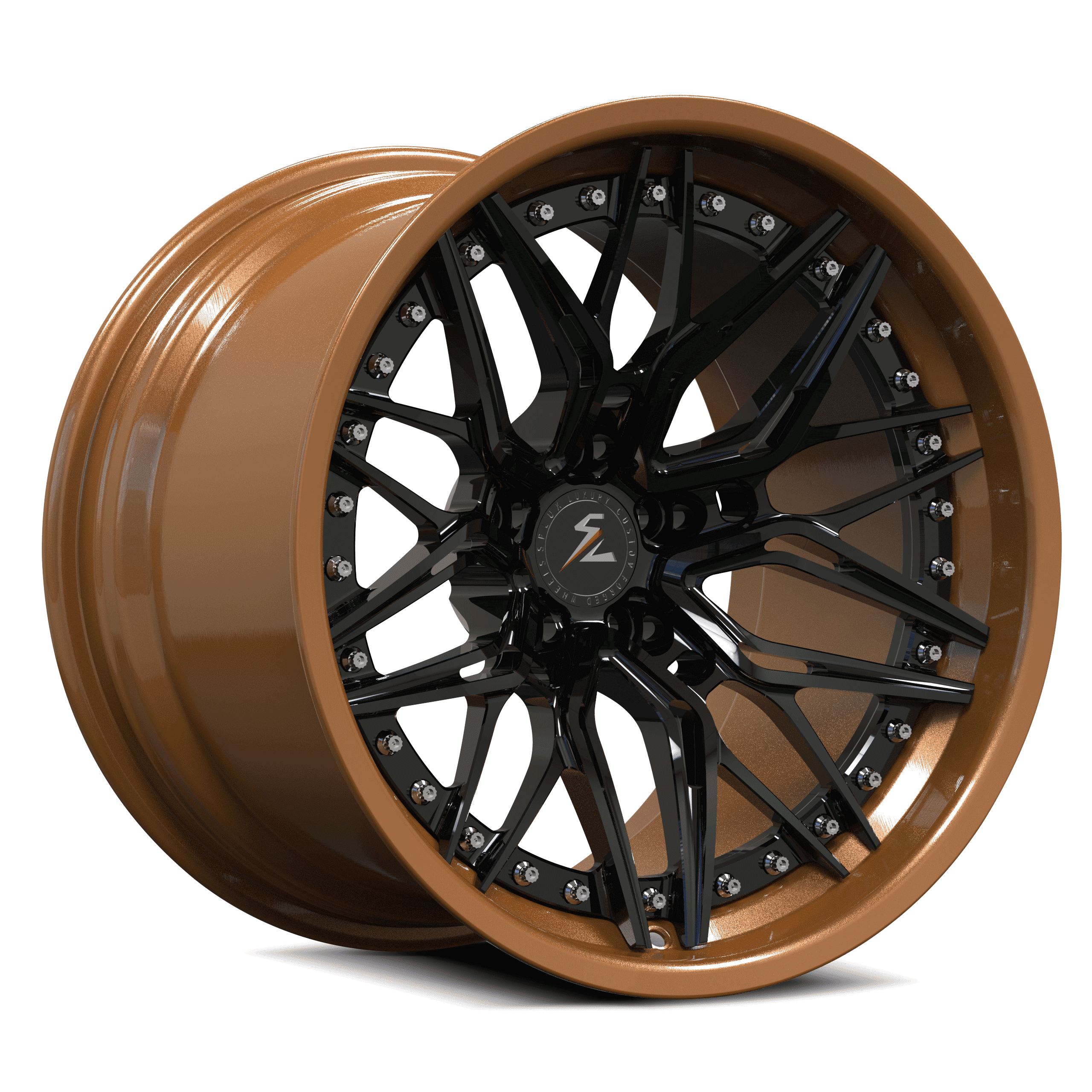Bronze staggered wheels with deep concave style for Dodge Challenger Hellcat. The best Challenger aftermarket rims from Splux.