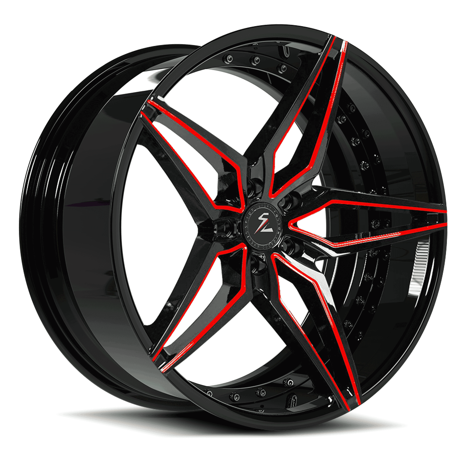 Honda Civic 5-spoke wheels with a red spoke face. Featuring a 5-star design, tailored for your Type R—stunning.