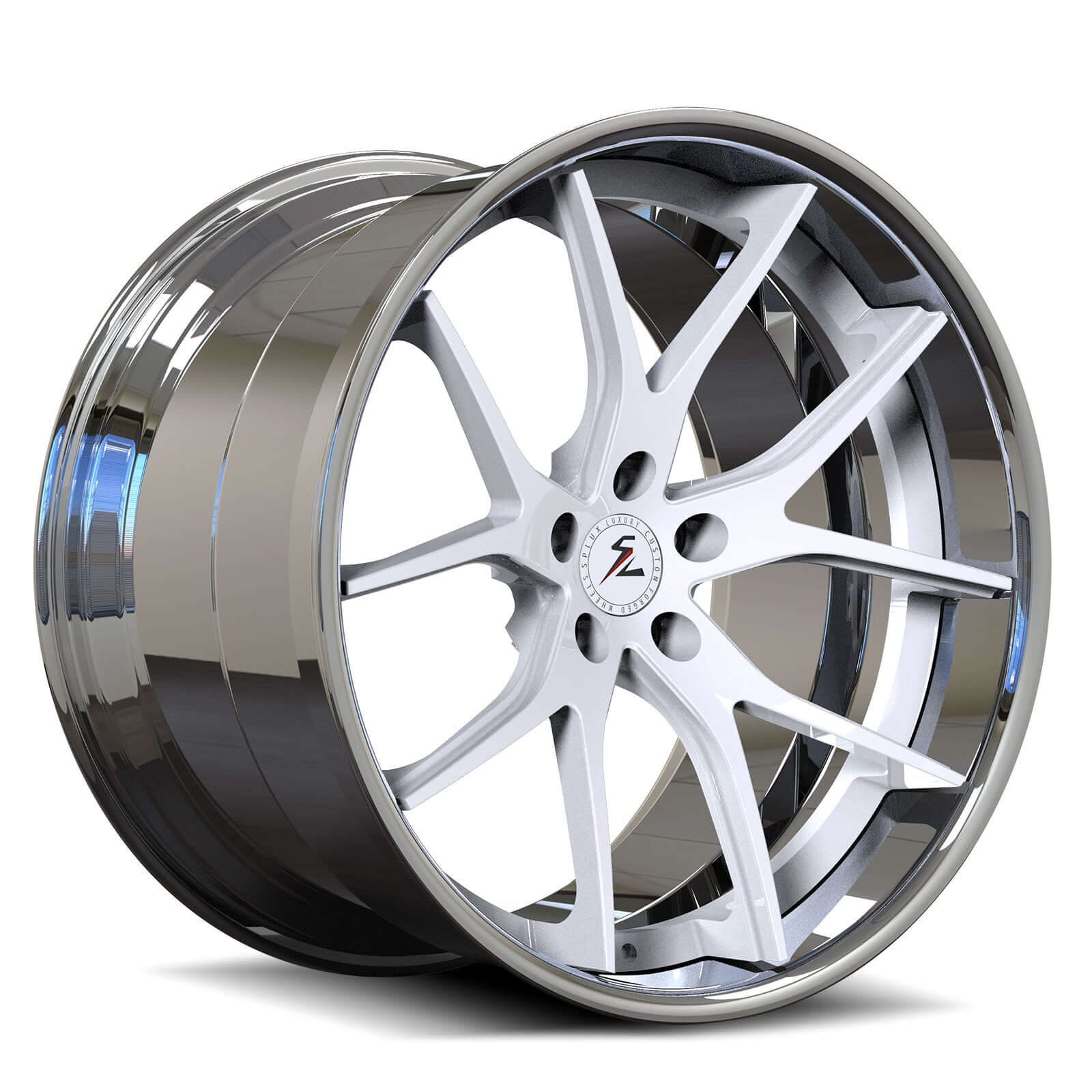 white rims with chrome lip by splux sc-04.floating spoke design making white chrome rims deep dish and concave.