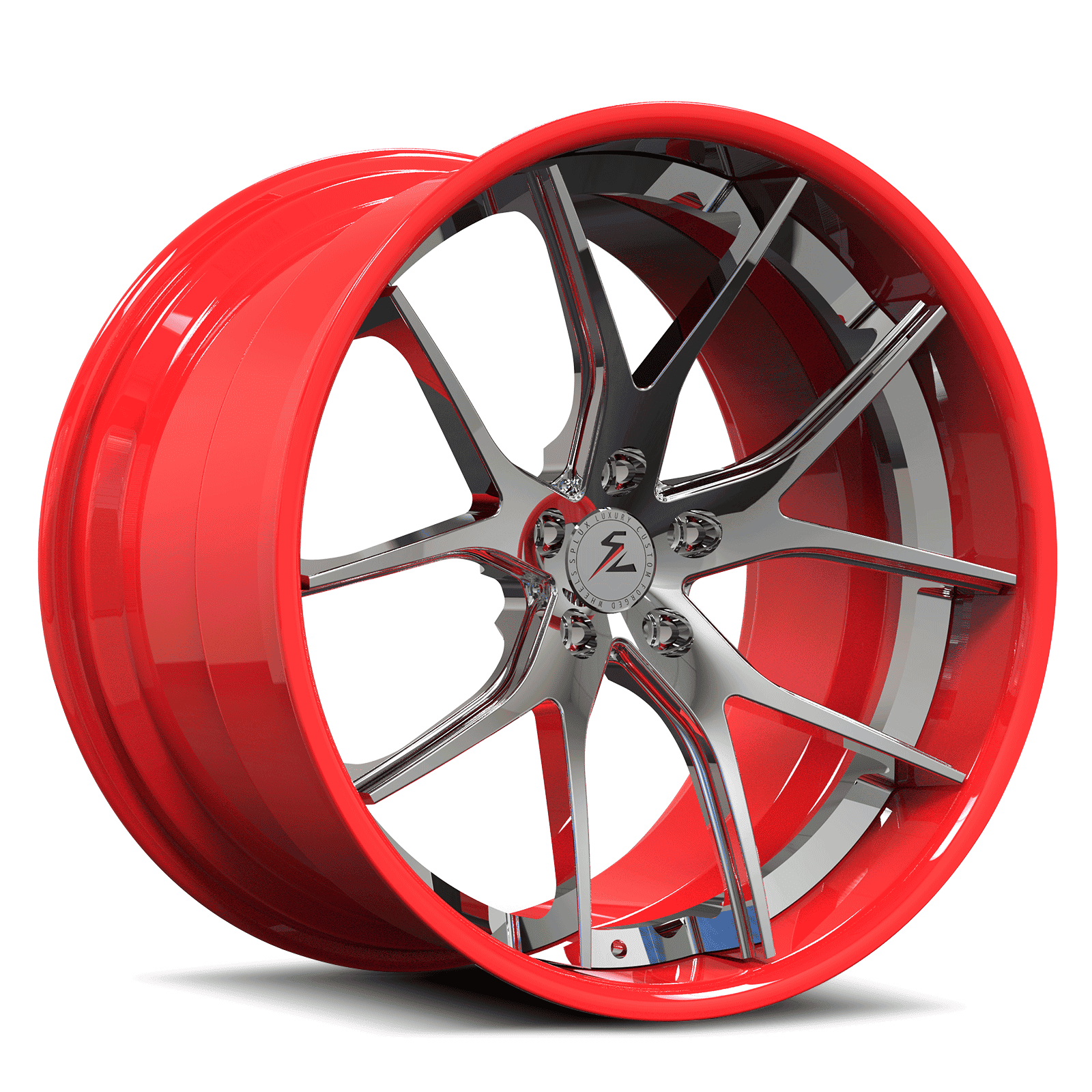 Red and Chrome Wheels for Mustang GT, Shelby. The Best Aftermarket Mustang Wheels from Splux, Luxury Forged Wheels.