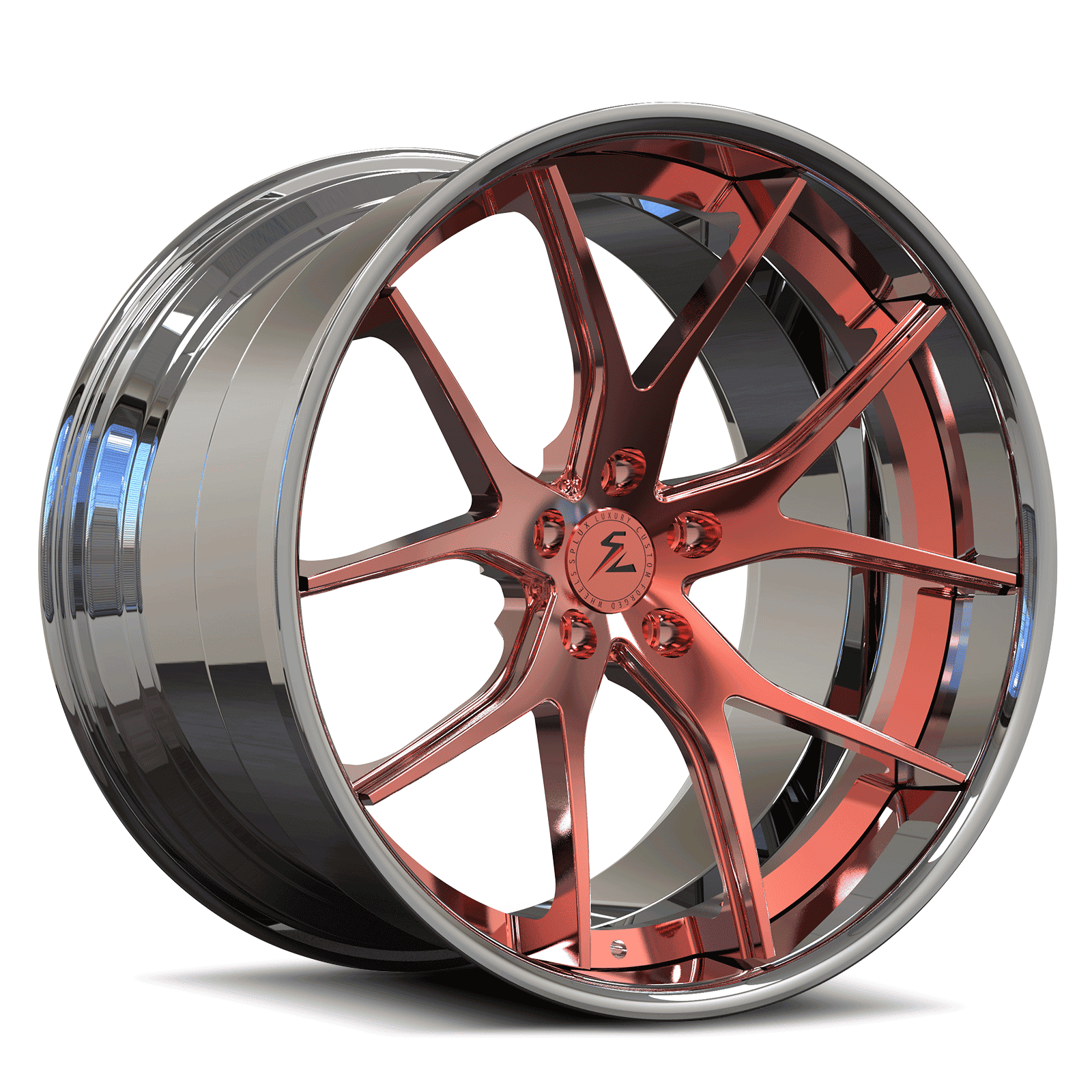 Red and Chrome Rims for Corvette C1-C8, featuring lightweight 6061-T6 alloy forged 2-piece concave wheels.