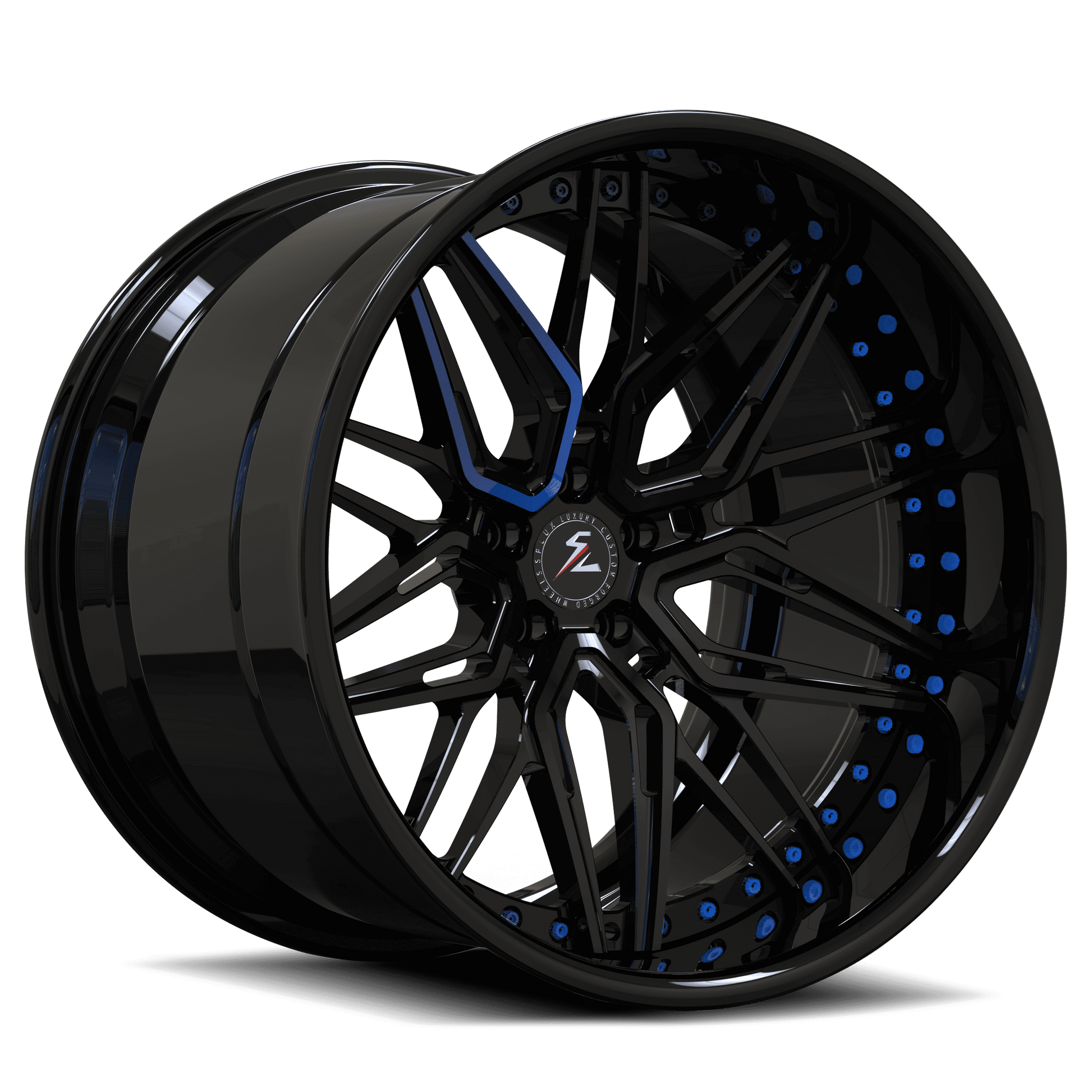Corvette Deep Dish Rims – All Gloss Black, Available with Corvette C1-C8 Embedded Center Caps. Compatible with OEM Tires.