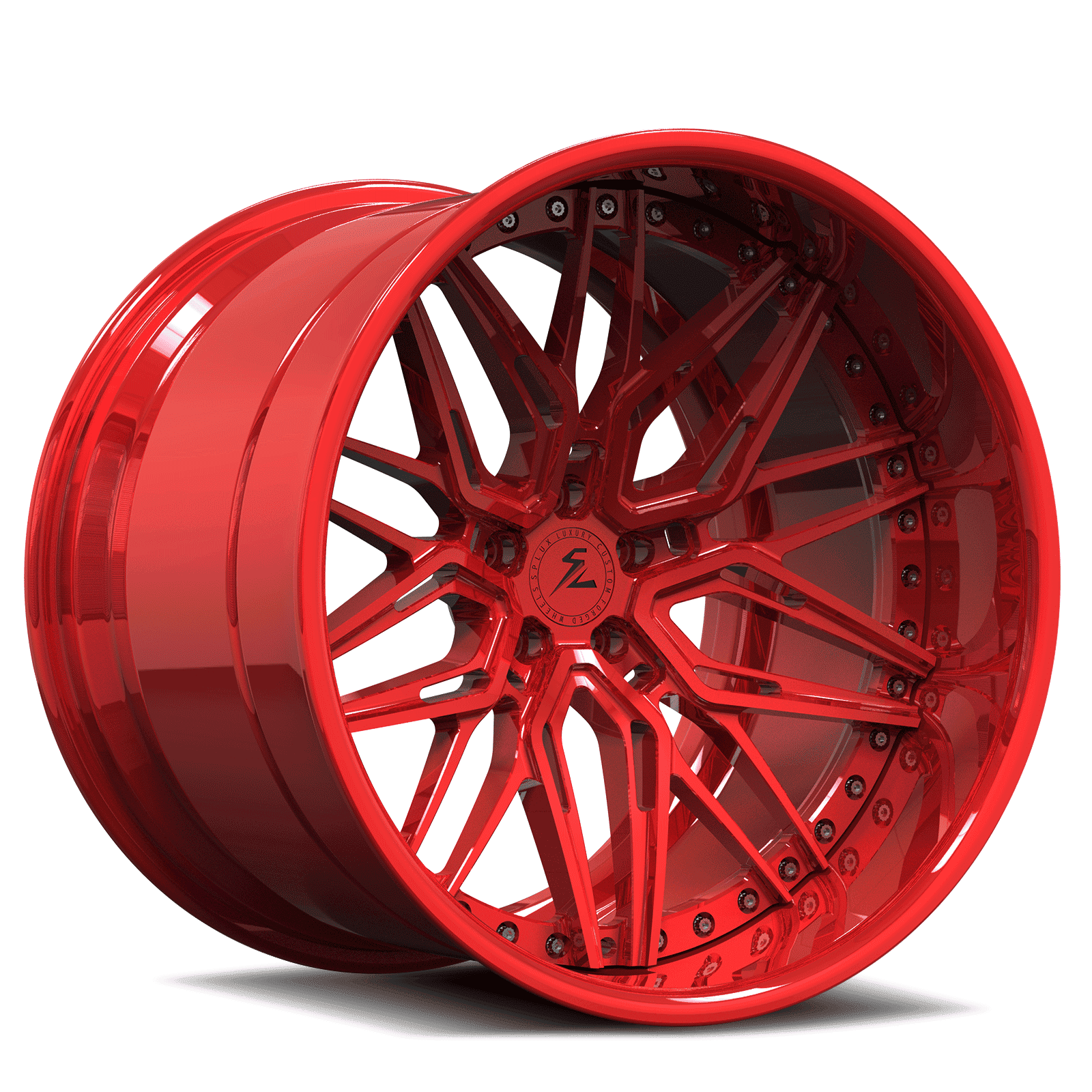 5x112 wheel with red lip in 18 inch deep dish rims and Buick Enclave deep dish 22 inch rims from Splux—custom forged 2-piece.
