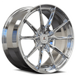 Tesla Model S with 21-inch chrome rims by Splux SF-06, custom forged monoblock, super lightweight aftermarket wheels.