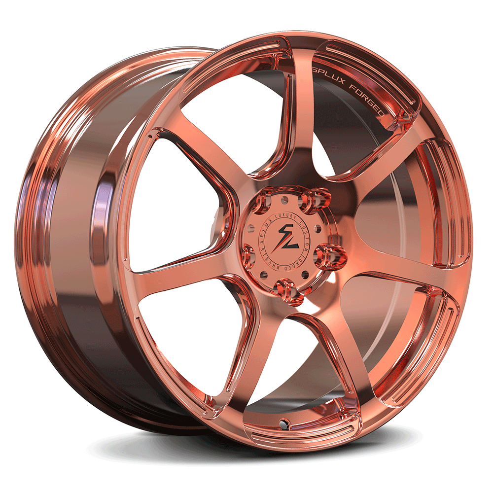 Rose gold rims on car in 19