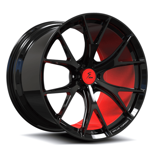 dodge viper rt 10 rims with black and red finish.
