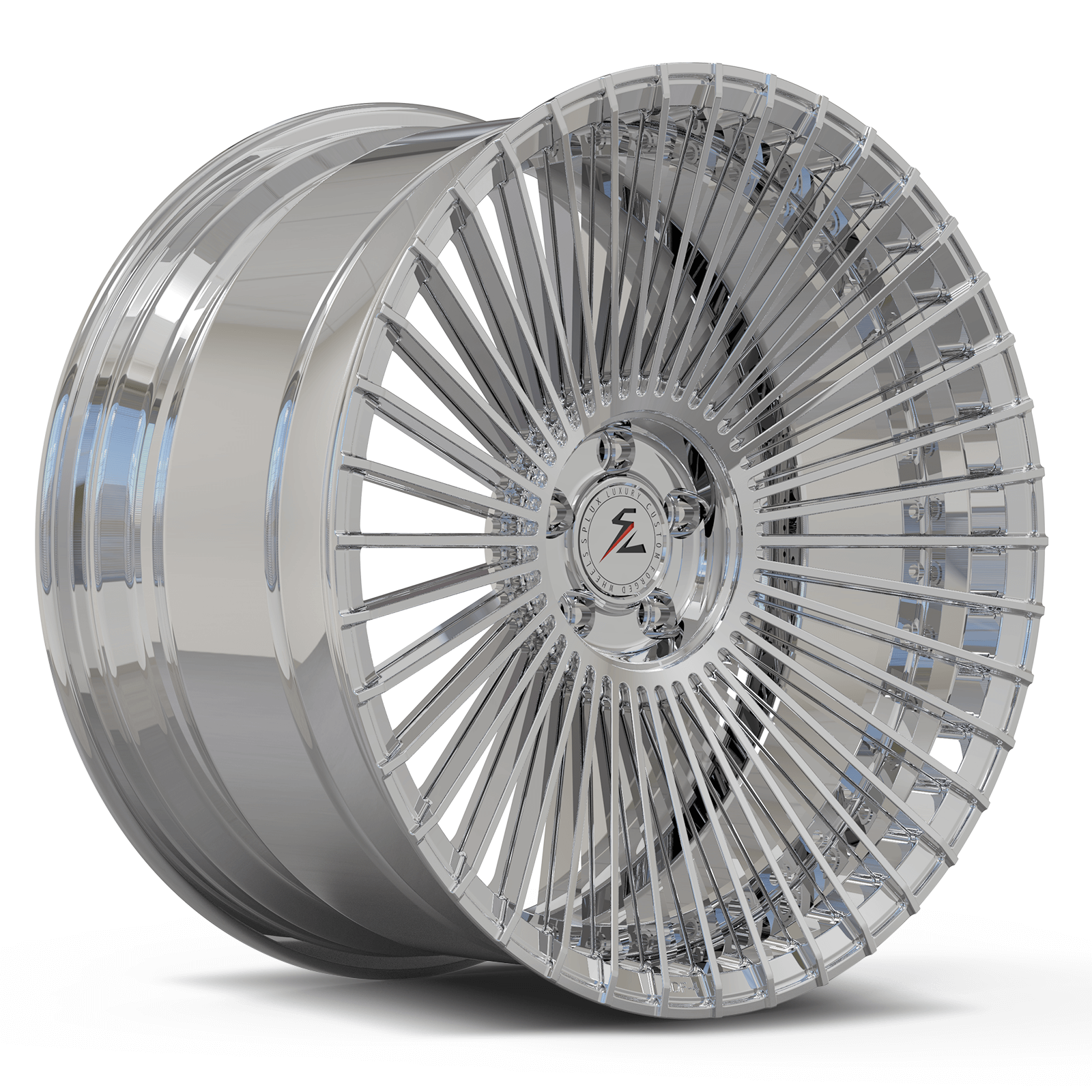 Custom 2020 Cadillac Escalade wheels, polished silver finish, custom forged 2-piece, multi-spoke, black concave wheels.