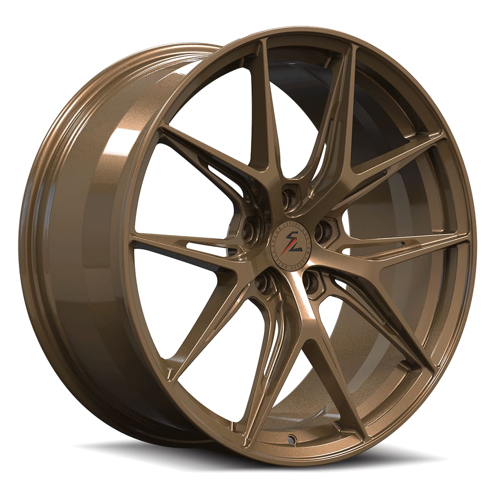 Silver car with bronze wheels 19x5x112 bolt pattern, perfect for a VW GTI, combining performance and luxury.