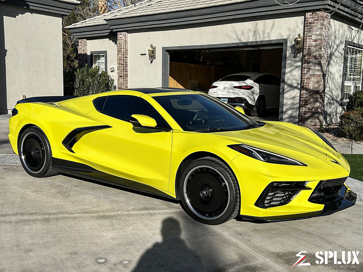c8 corvette wheels on 2023 Chevrolet Corvette C8 Z51 in Accelerate Yellow Metallic front three quarter view