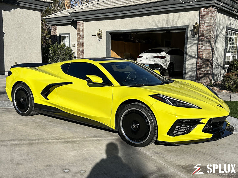 c8 corvette wheels on 2023 Chevrolet Corvette C8 Z51 in Accelerate Yellow Metallic front three quarter view