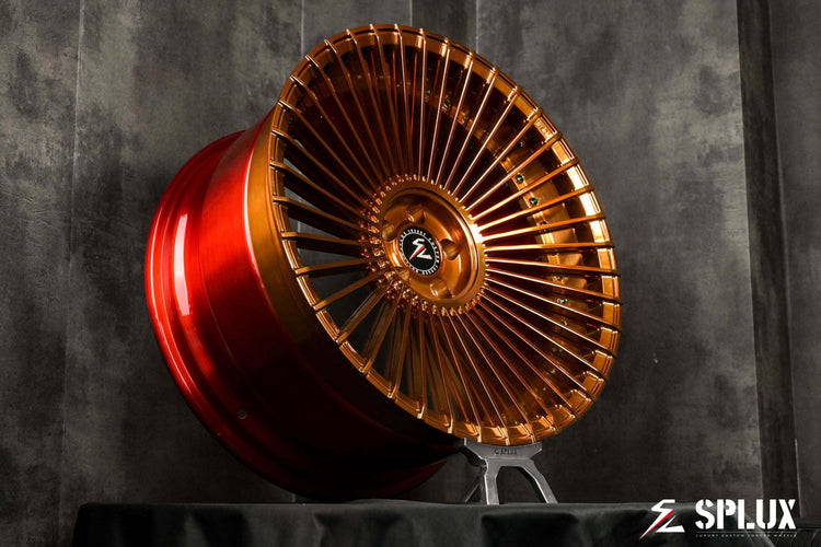 Splux SL-C22 custom forged 2-piece wheels for 2007 B5 RS4, featuring concave luxury multi-spoke design in bronze and red.