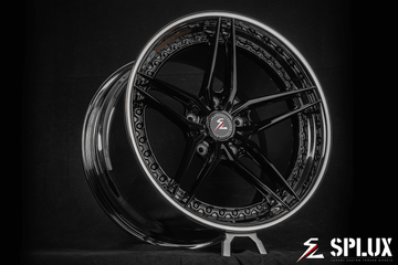 Splux SA-01 19-inch custom forged 2-piece black chrome wheels for 2008 Porsche 911 Turbo. Concave, aggressive 5-spoke design for luxury.