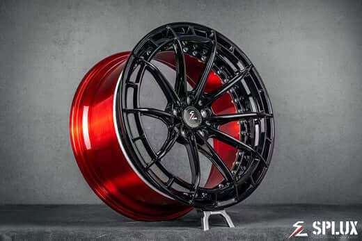 Splux SL-C07 c8 aftermarket wheels for corvette z06 custom, 20/21 inch concave custom forged 2-piece design in black and red.