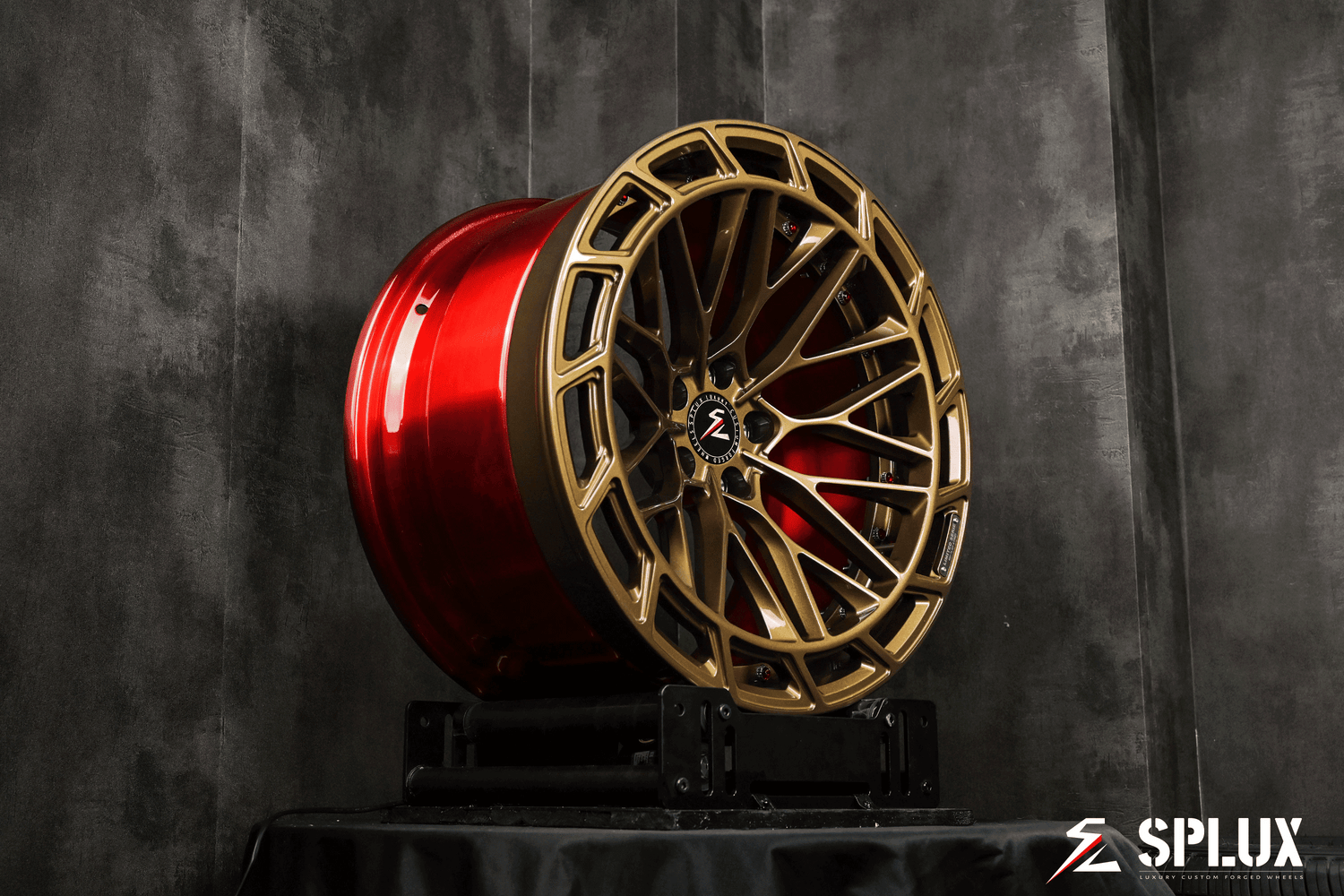 Splux SL-C12 custom forged 2-piece concave rims for 2024 BMW M3 F80, luxury bronze and red design, 20-inch aftermarket wheels.