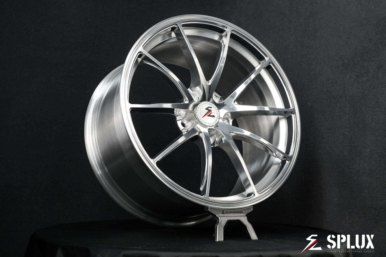 2019 C7 Corvette concave wheels by Splux SC-08M with a polished aluminum finish in Grand Sport OEM size.