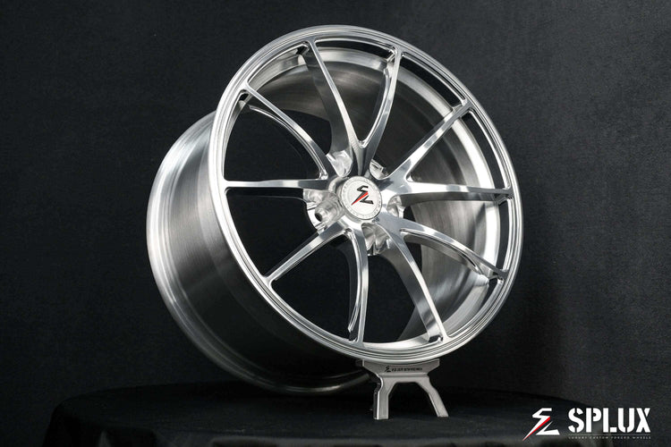 2019 C7 Corvette concave wheels by Splux SC-08M with a polished aluminum finish in Grand Sport OEM size.