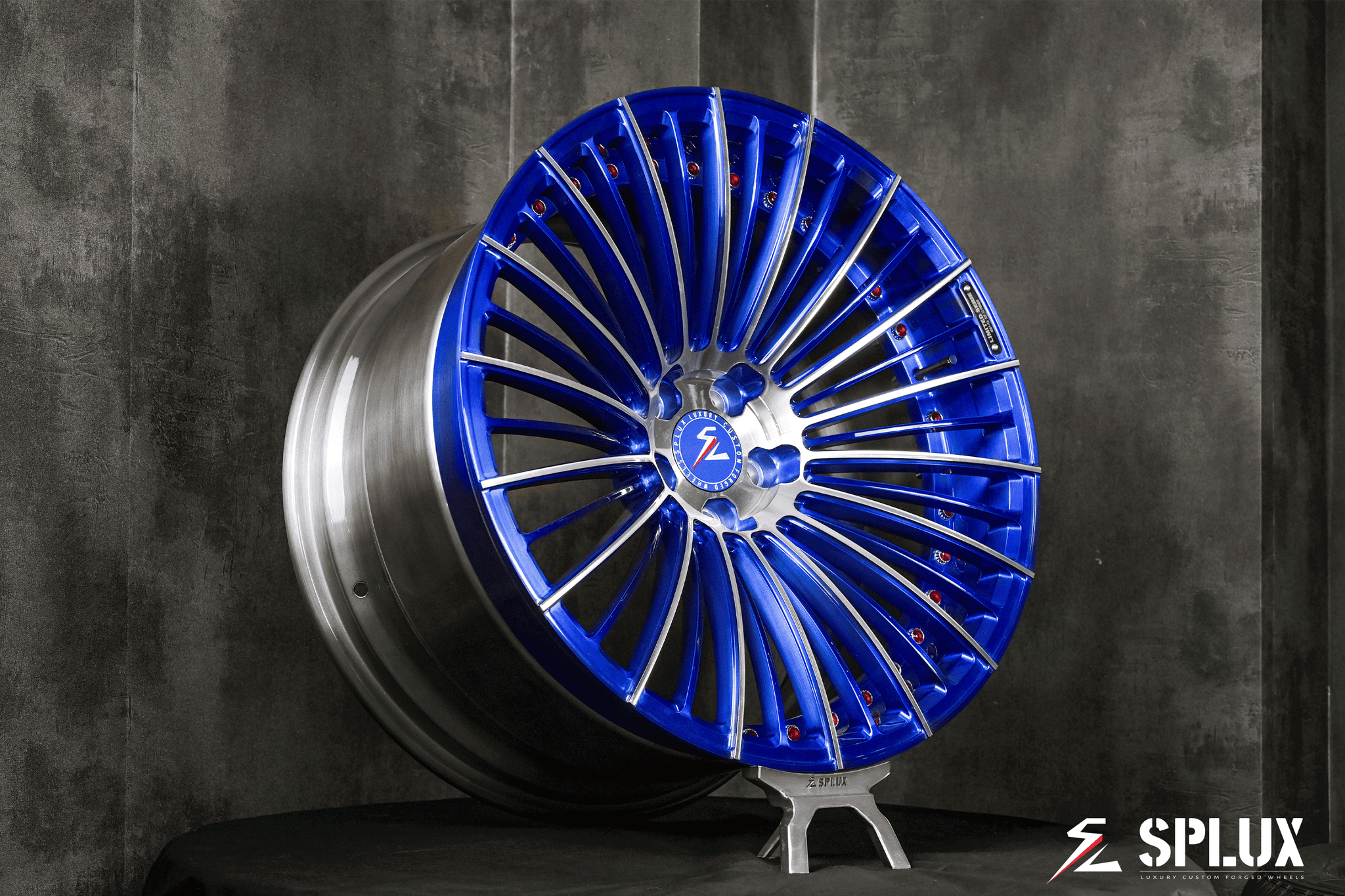 Splux SL-C19 custom forged 2-piece blue and silver 20inch concave aftermarket wheels for 2015 BMW M4.