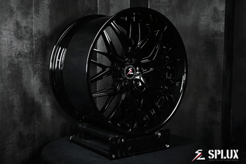 Splux SC-02 2024 C8 aftermarket wheels: custom Z06 design, 20, 21 inch, concave forged 2-piece, sleek black finish.