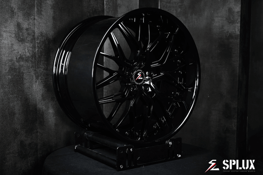 Splux SC-02 2024 C8 aftermarket wheels: custom Z06 design, 20, 21 inch, concave forged 2-piece, sleek black finish.