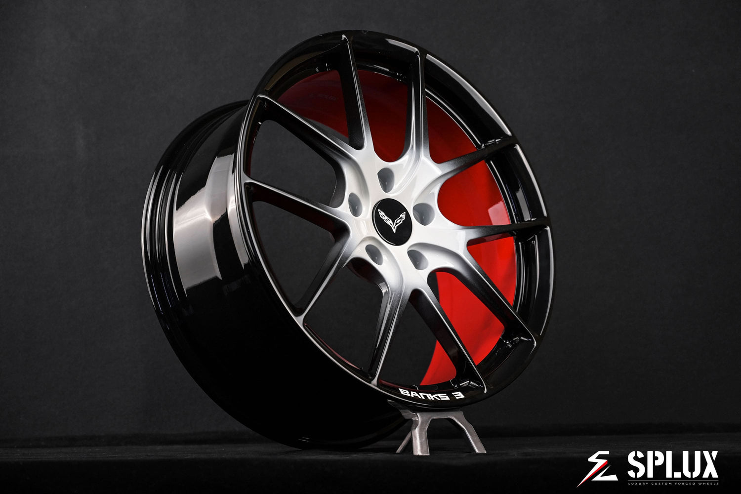 SL-04 forged wheels front three-quarter hero view on 2014 Corvette C7 Z51