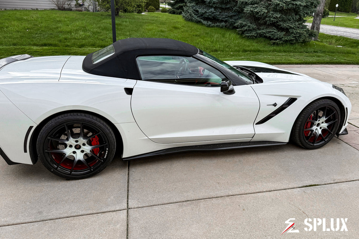 custom wheels for c7 corvette z51 front three-quarter view on Arctic White 2014 Corvette C7 Z51