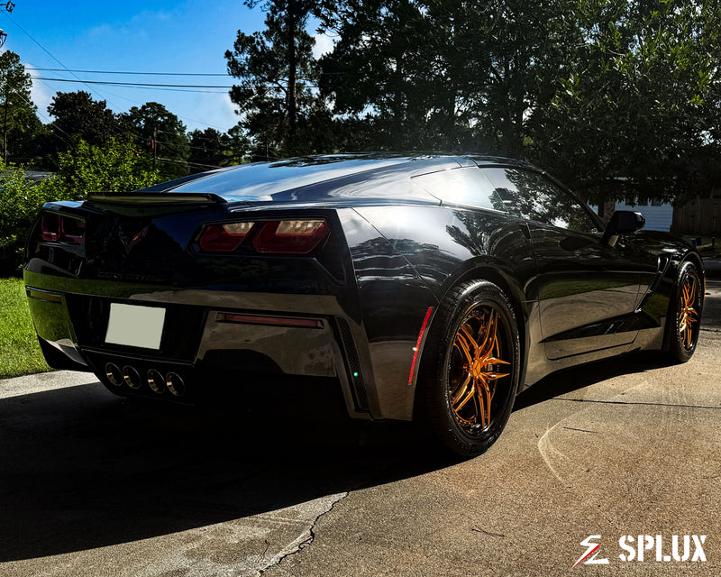 2017 Corvette C7 Stingray with SA-01 forged 2-piece wheels in polished copper and piano black lip