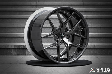 2017 Corvette C7 Z06 with carbon fiber wheels on SD-02 forged 2-piece wheels with hydro-dipped carbon fiber barrel and gloss dark gunmetal spokes