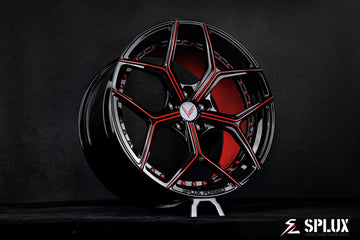 2021 Corvette C8 Z51 with corvette concave wheels featuring SL-C04 forged 2-piece wheels in piano black and gloss red