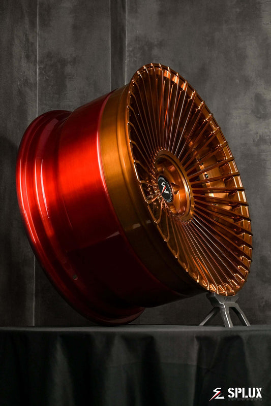 Splux SL-C22 custom forged 2-piece wheels for 2007 B5 RS4, featuring concave luxury multi-spoke design in bronze and red.