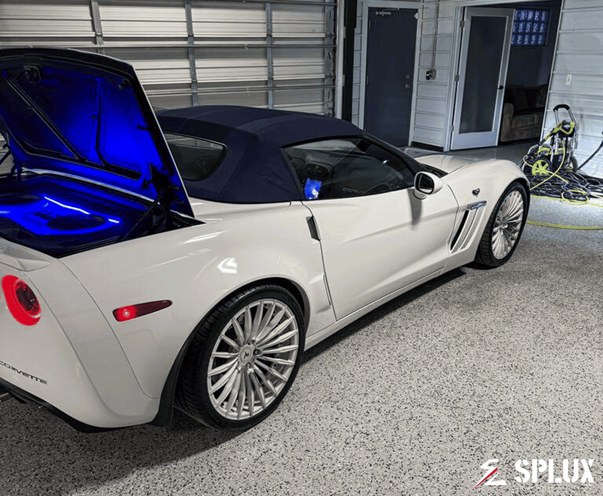 Splux Super Luxury Series SL-C24 on a Corvette C6 60th Anniversary Grand Sport in Arctic White with chrome face wheels.