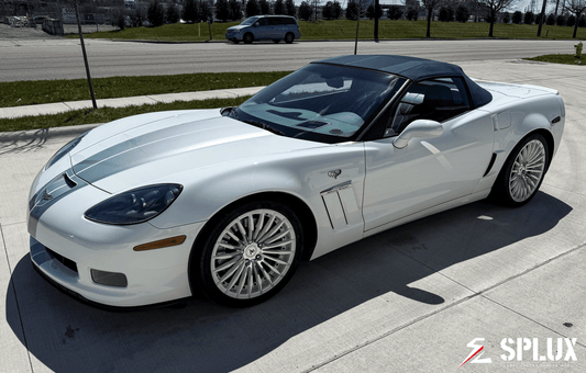Corvette C6 60th Anniversary Grand Sport in Arctic White with chrome face, featuring super concave forged wheels by Splux.