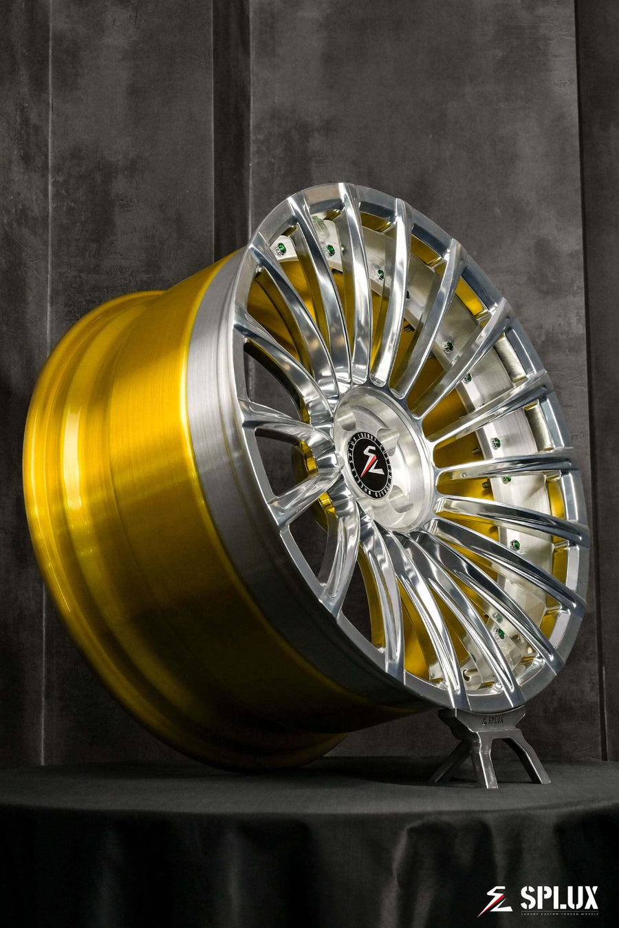 20-inch silver or gold concave custom forged 2-piece aftermarket rims for 2013 Audi S5, offering luxury styling.