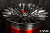 Splux SL-C24 20-inch custom forged 2-piece red wheels and tires for 2014 BMW 228i. Black and red concave aftermarket design.