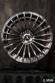 Splux SL-C24 20-inch custom forged 2-piece wheels for 2014 BMW. Black and red concave aftermarket rims with unique styling.