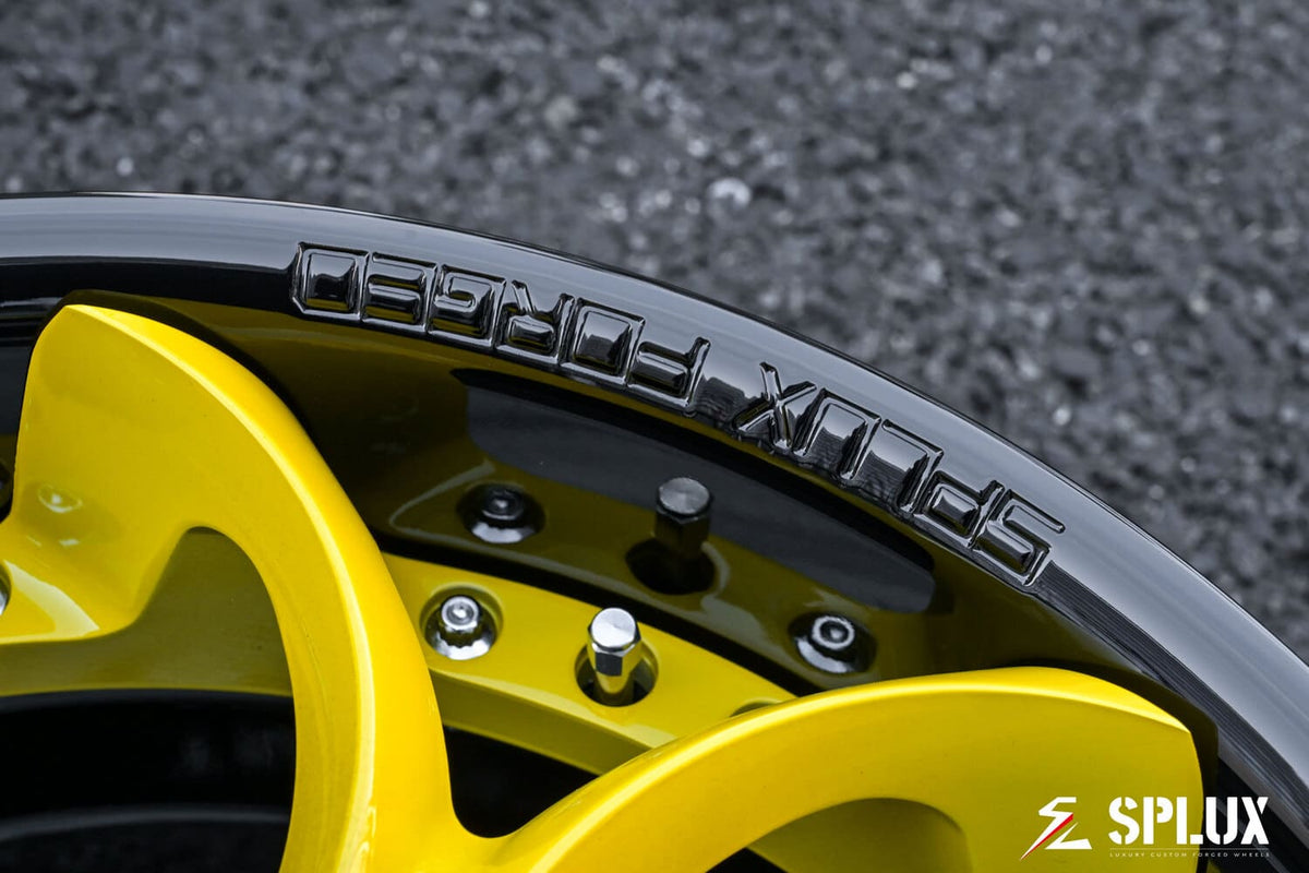 Rear fitment of SD-03 forged wheels on 2014 Corvette C7 Stingray in Velocity Yellow.