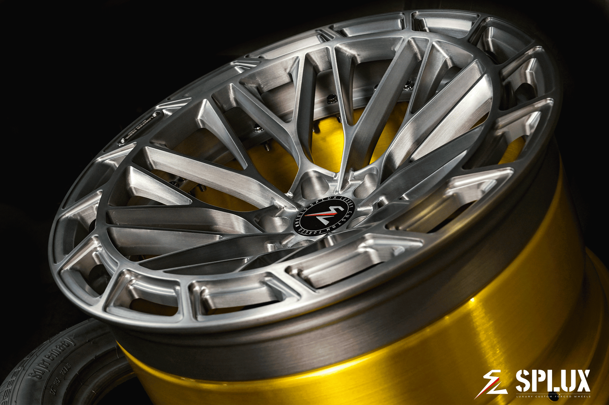 Splux SL-C12 silver and gold concave custom forged 2-piece luxury aftermarket rims for 2015 BMW M3