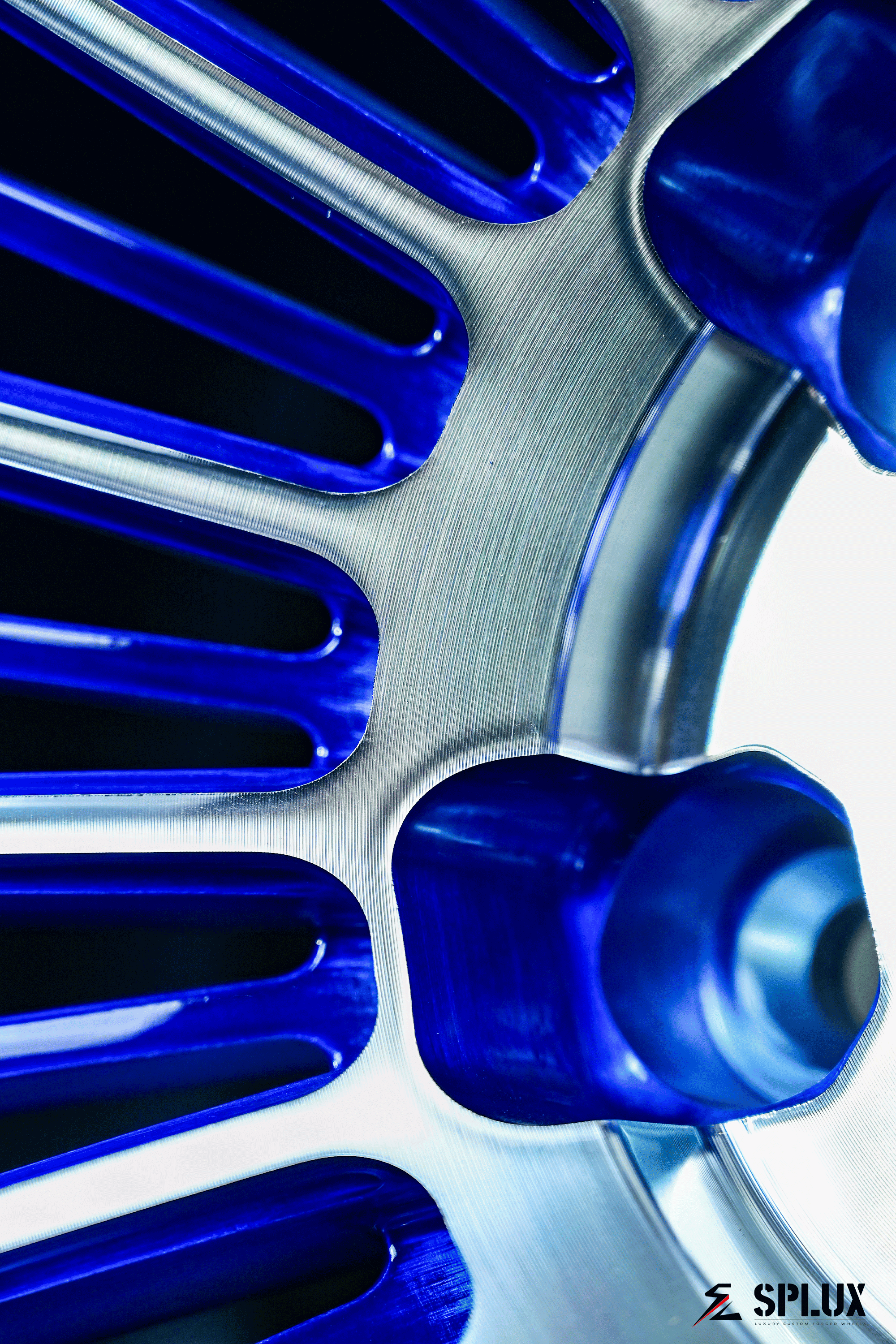 Splux SL-C19 20inch aftermarket concave custom forged 2-piece blue and silver rims for 2015 BMW M4.