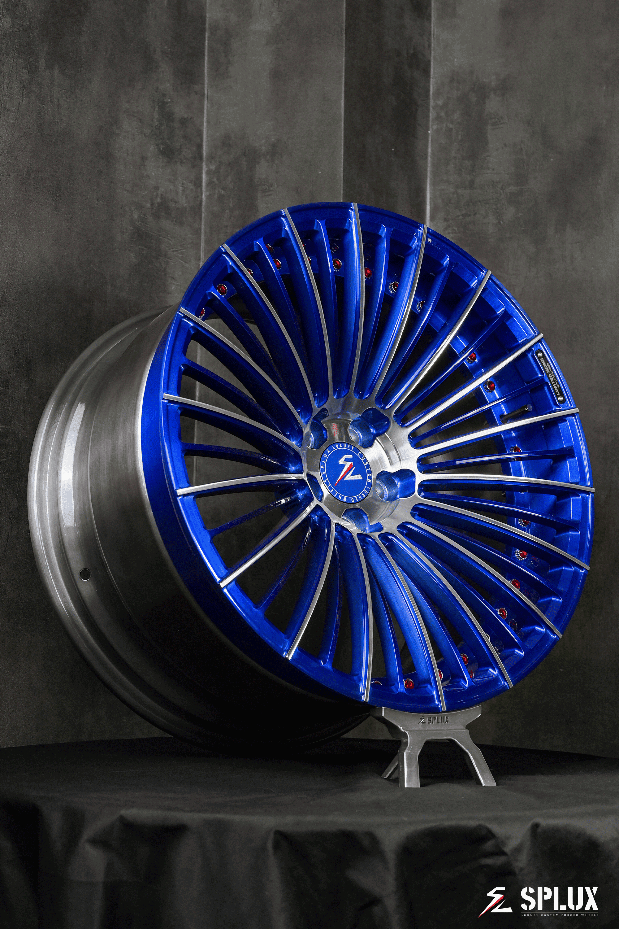 Splux SL-C19 20inch blue and silver concave custom forged 2-piece aftermarket rims for 2015 BMW M4.